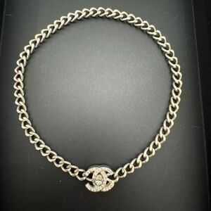Chanel Crystal Turnlock silver tone Chain Necklace with Crystal Interlock Accent